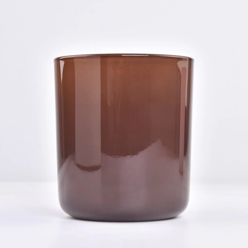 Popular 500ml tranparent amber color on the round bottom glass candle holder for wholesale