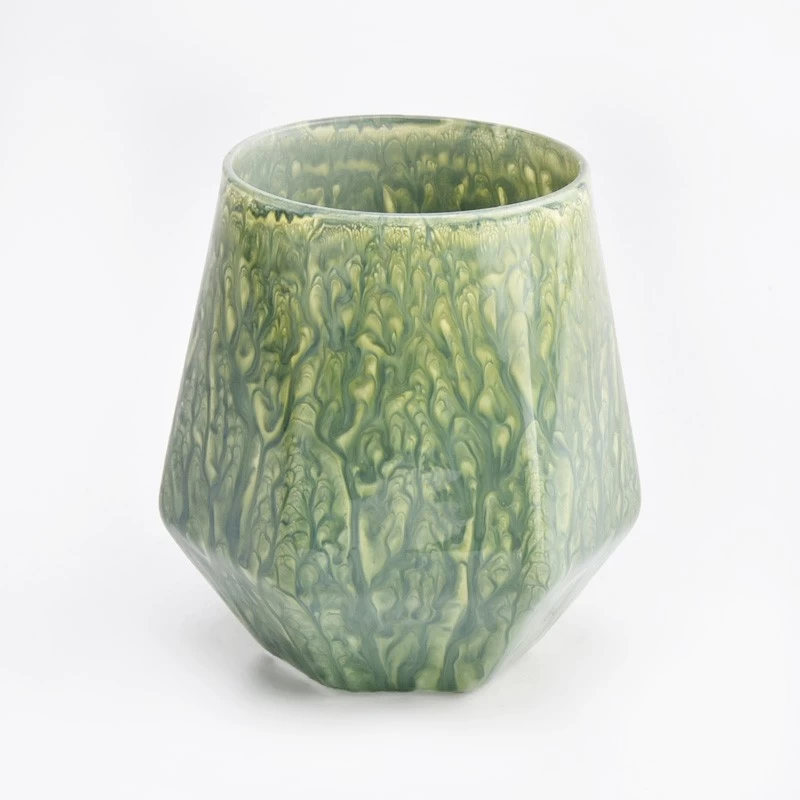 Newly design rock effect deco on the 300ml irregular glass candle jar for supplier