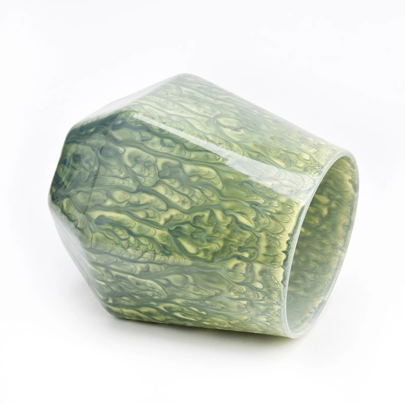 Newly design rock effect deco on the 300ml irregular glass candle jar for supplier