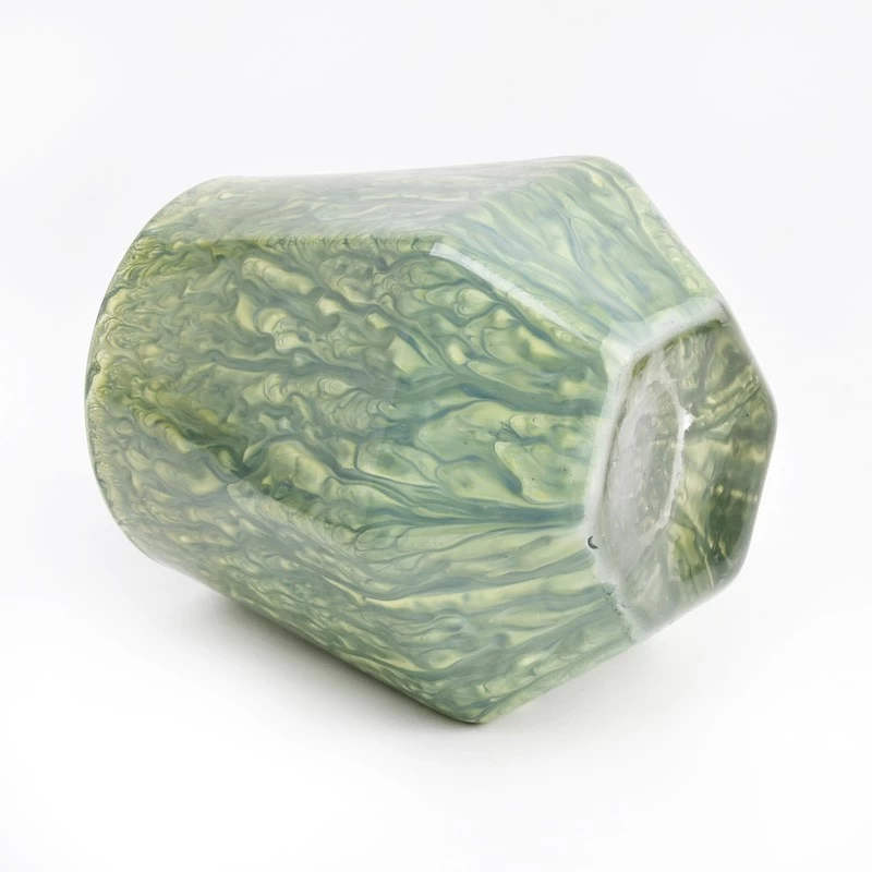 Newly design rock effect deco on the 300ml irregular glass candle jar for supplier