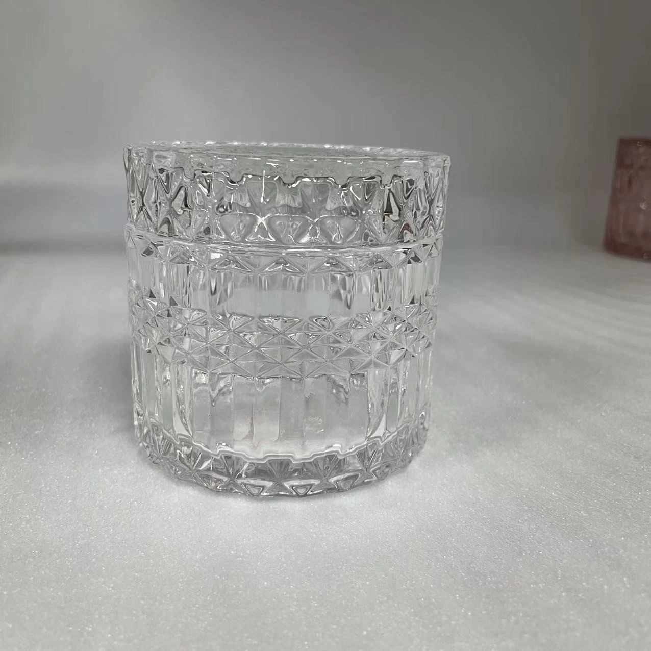 popular diamond glass candle jar with lid