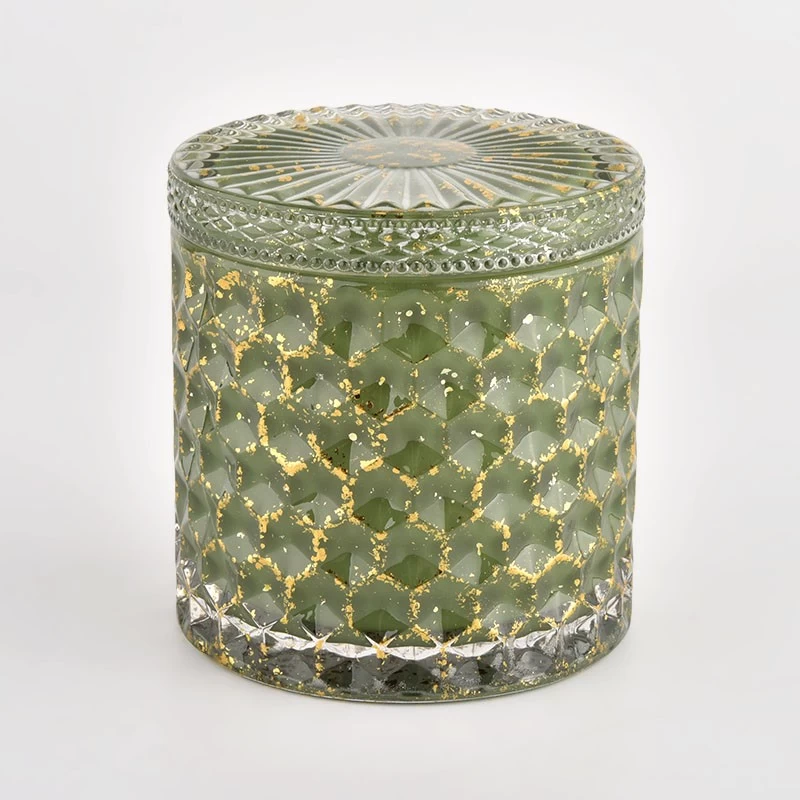 luxury 12oz geo cut green glass candle holders with lid