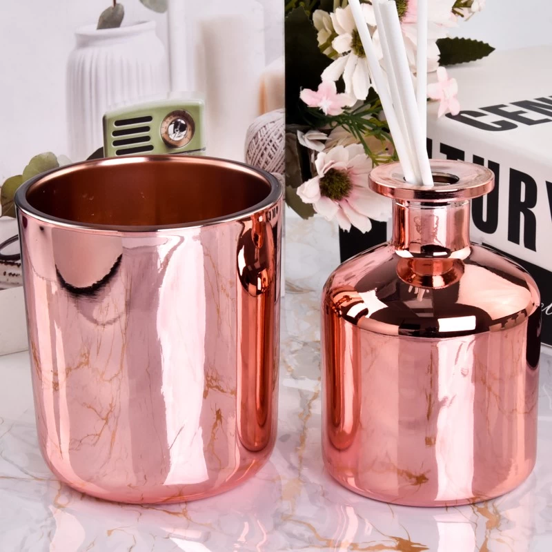 Metallic silver glass diffuser bottle glass candle jars set