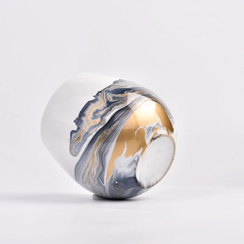 Hot sale 450ml round shape ceramic candle holder with newly painting effect for wholesale