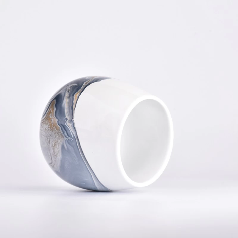 Hot sale 450ml round shape ceramic candle holder with newly painting effect for wholesale