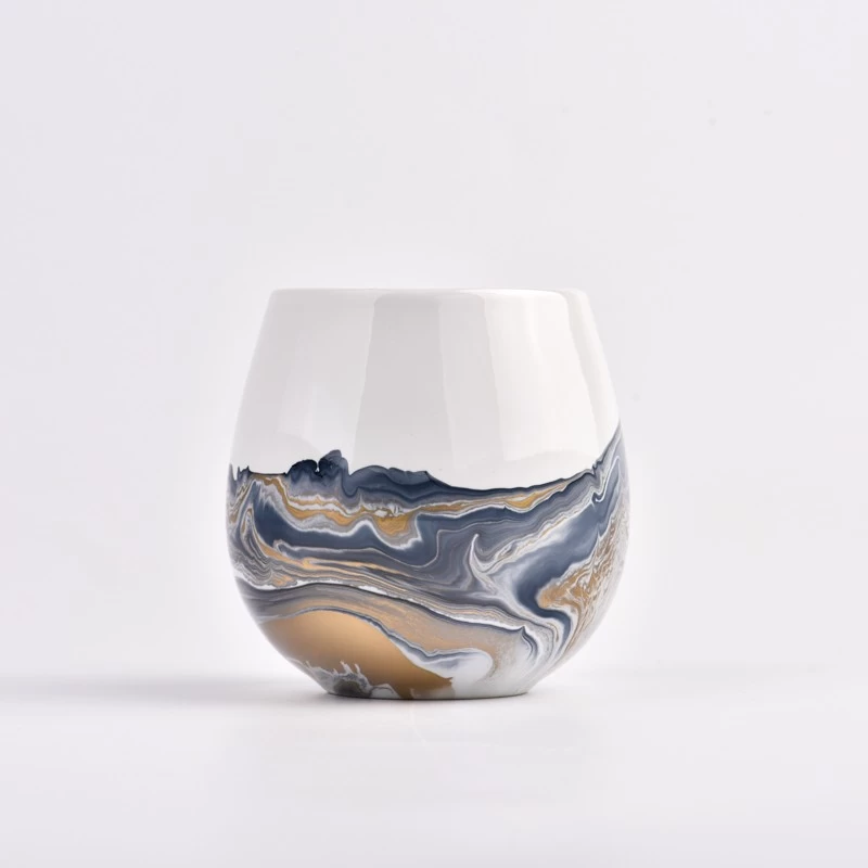 Hot sale 450ml round shape ceramic candle holder with newly painting effect for wholesale