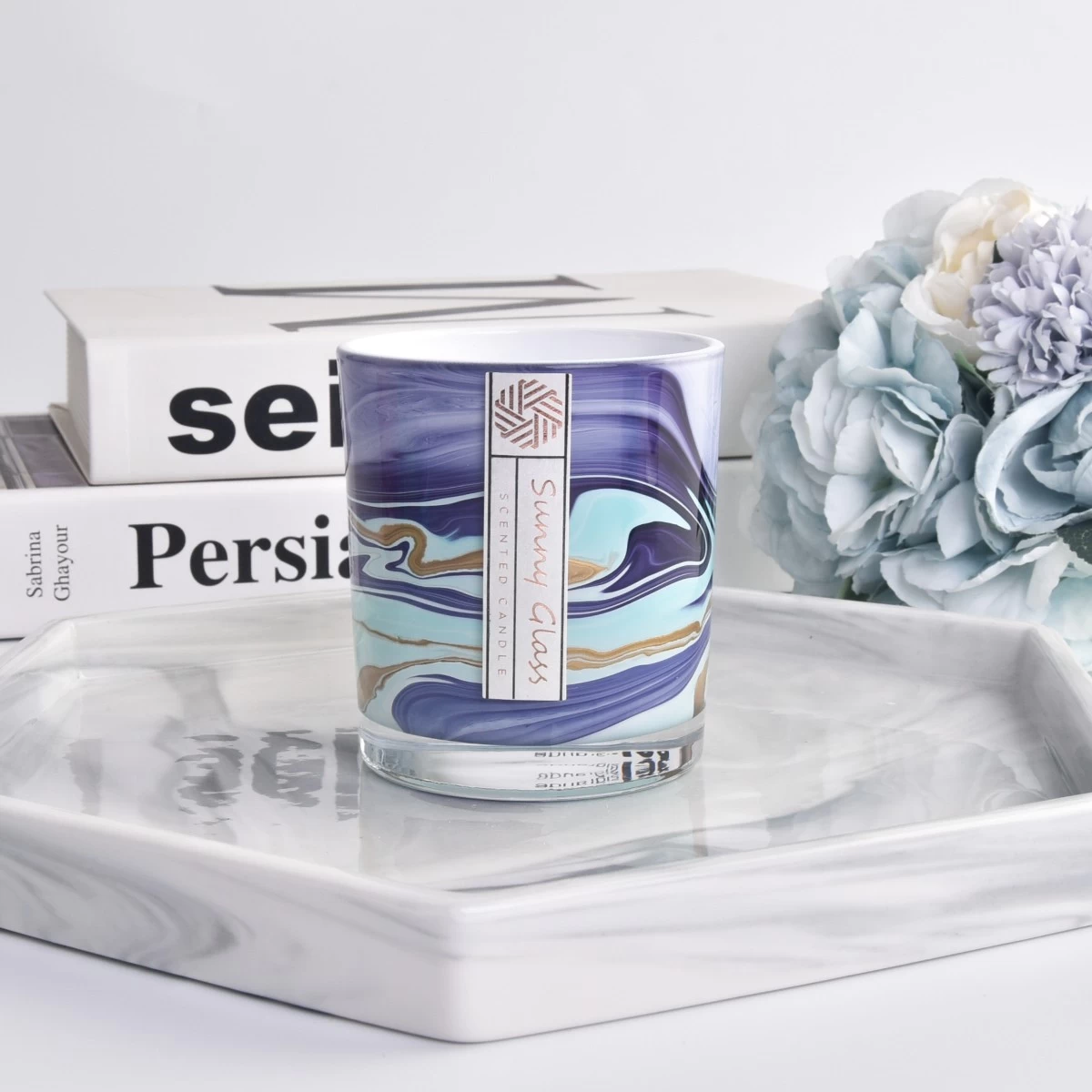 Wholesale purple 2oz-20oz jar glass candle holder with matched luxury diffuser bottle for wedding