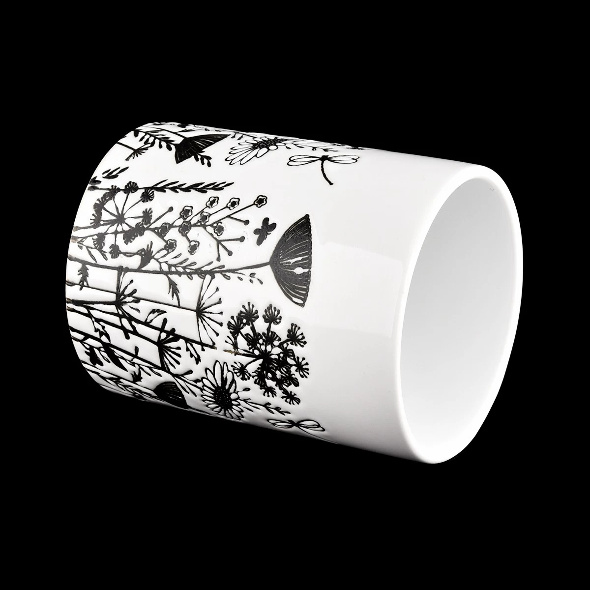 12oz white ceramic vessel with black engraved printing
