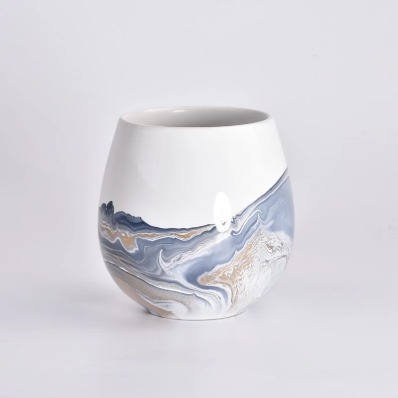 Ceramic candle jars with hand painting color 