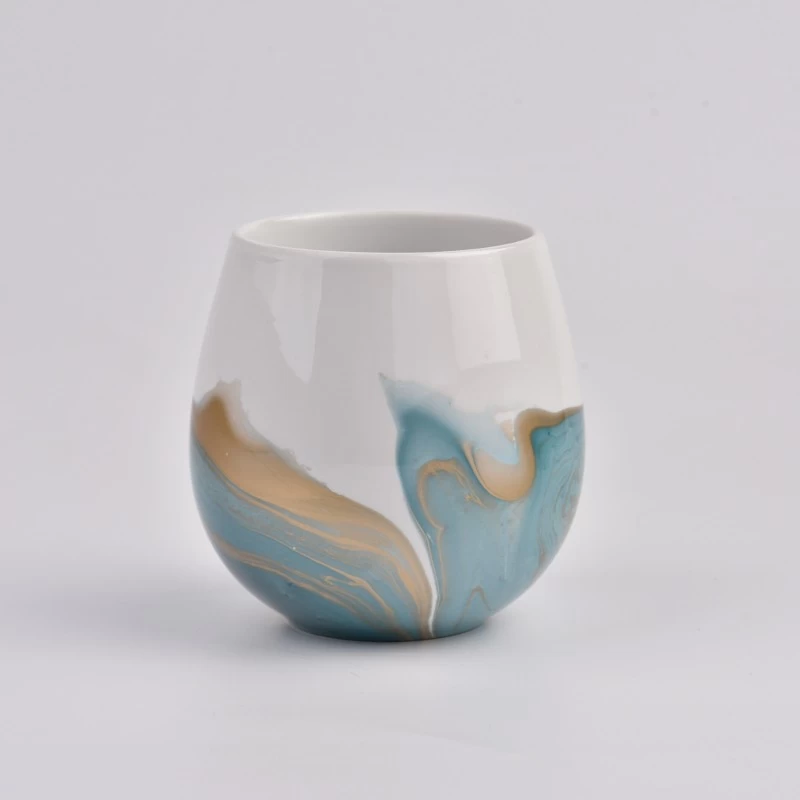 Ceramic candle jars with hand painting color 
