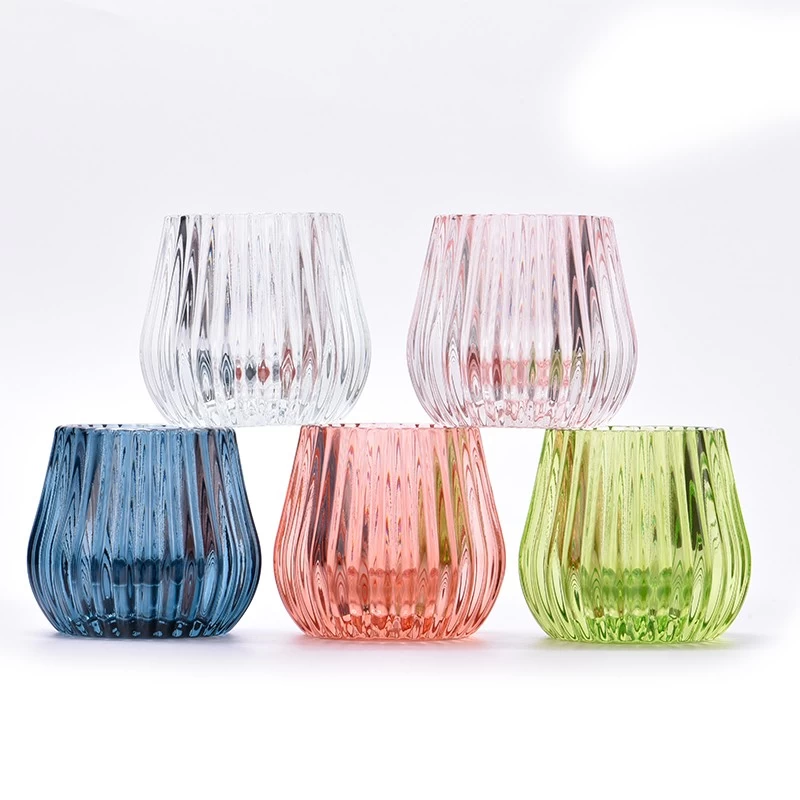 thick bottom glass candle jars with strip pattern design 
