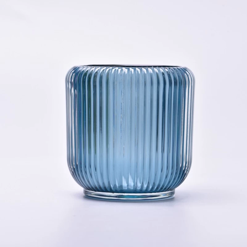 8.5oz empty glass candle jar with stripe pattern