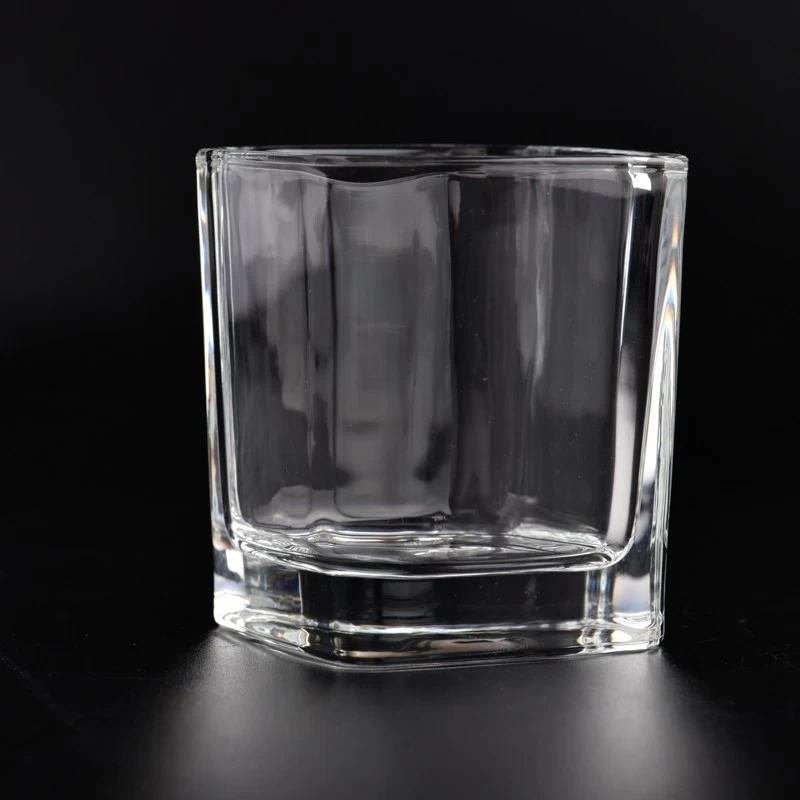 Square shape glass candle jar 