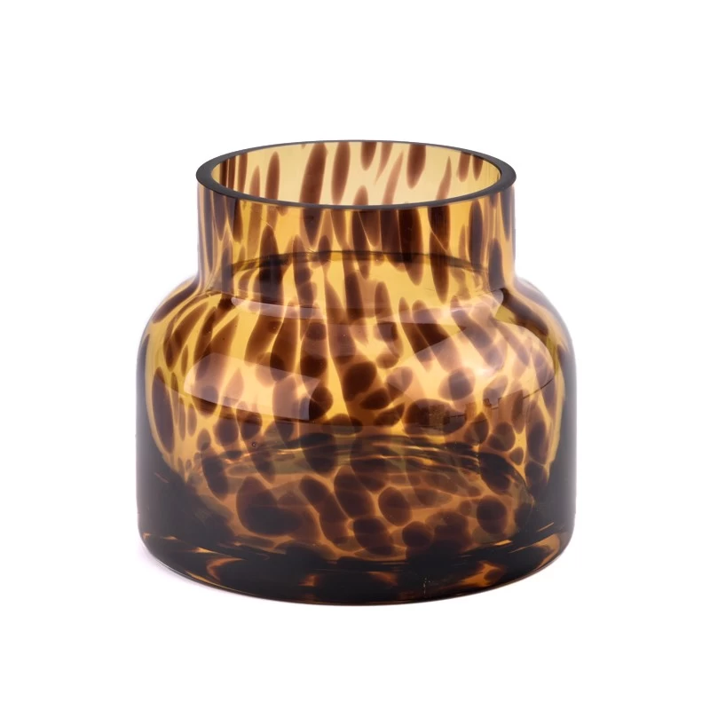 home decor leopard print glass candle jar container