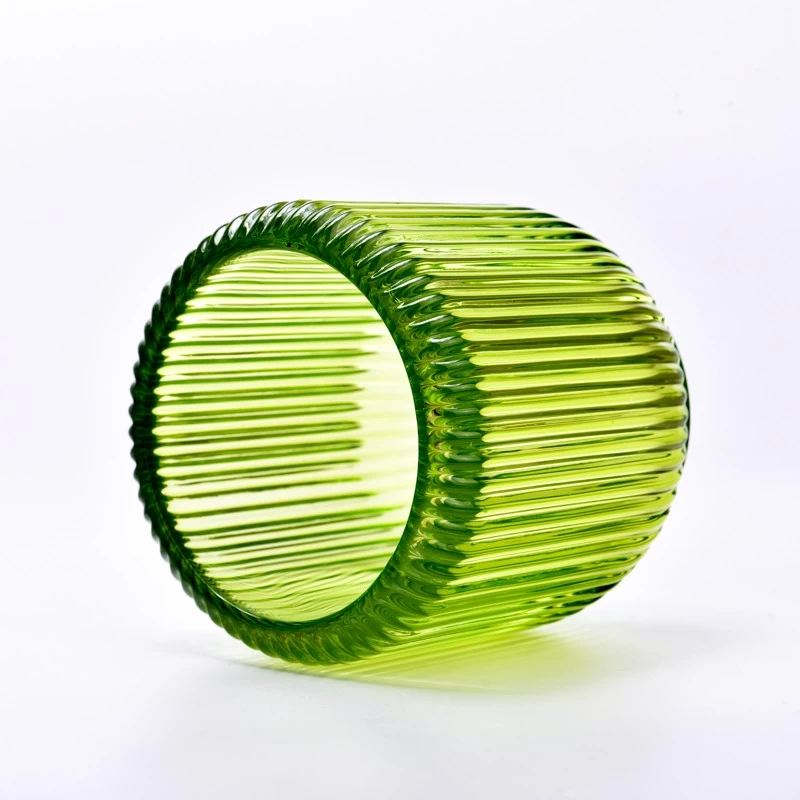 Cutomized color on newly design 250ml vertical line glass candle holder for home deco