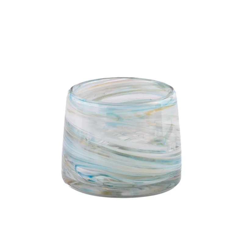 iridescent glass candle jars with coloring material 