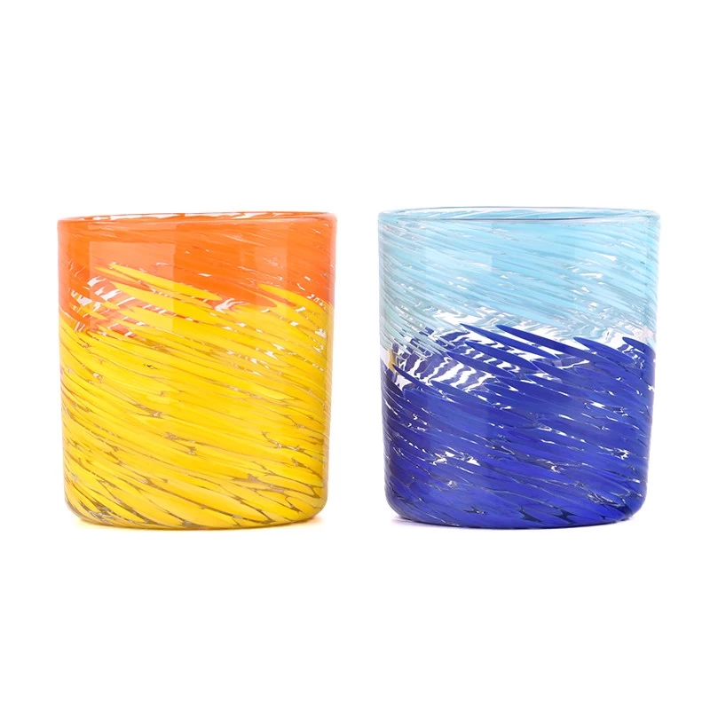 blue glass candle vessel hand colorful candle jars