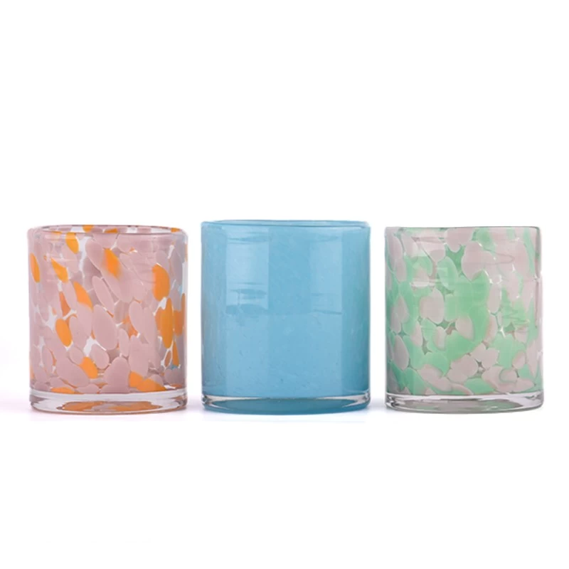 Pure color glass candle holders by mouth blown processing 