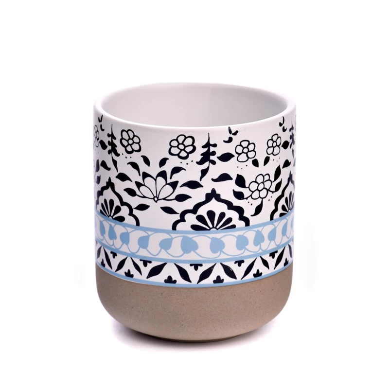 Popular luxury 400ml ceramic candle holder with customized spring series deco on for wholesale