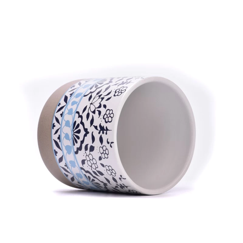 Popular luxury 400ml ceramic candle holder with customized spring series deco on for wholesale