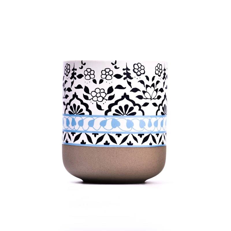 Popular luxury 400ml ceramic candle holder with customized spring series deco on for wholesale