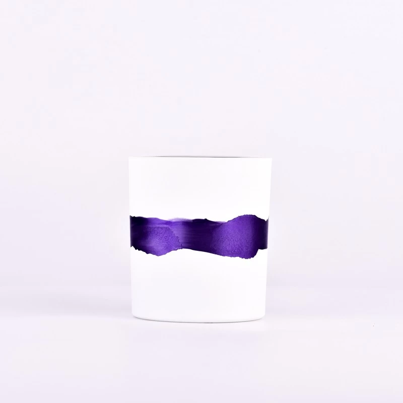 home decor 8oz white glass candle jar with purple ring