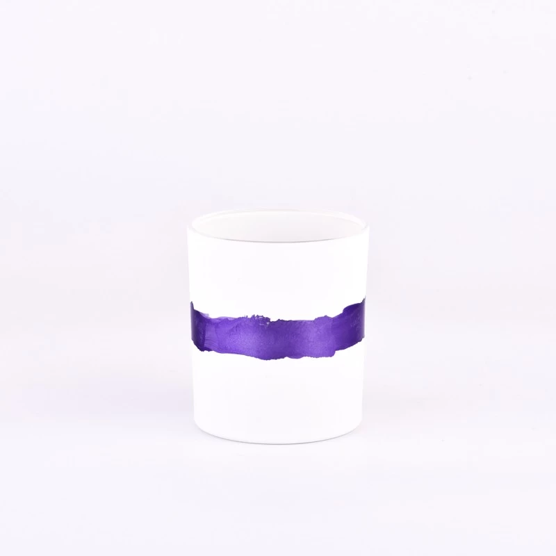 home decor 8oz white glass candle jar with purple ring