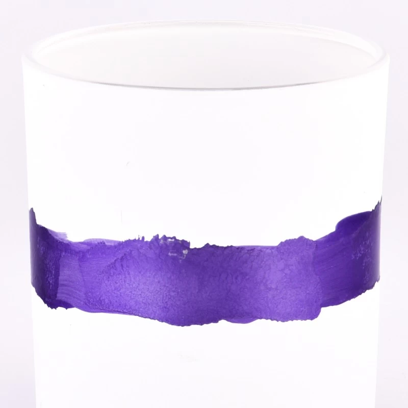 home decor 8oz white glass candle jar with purple ring