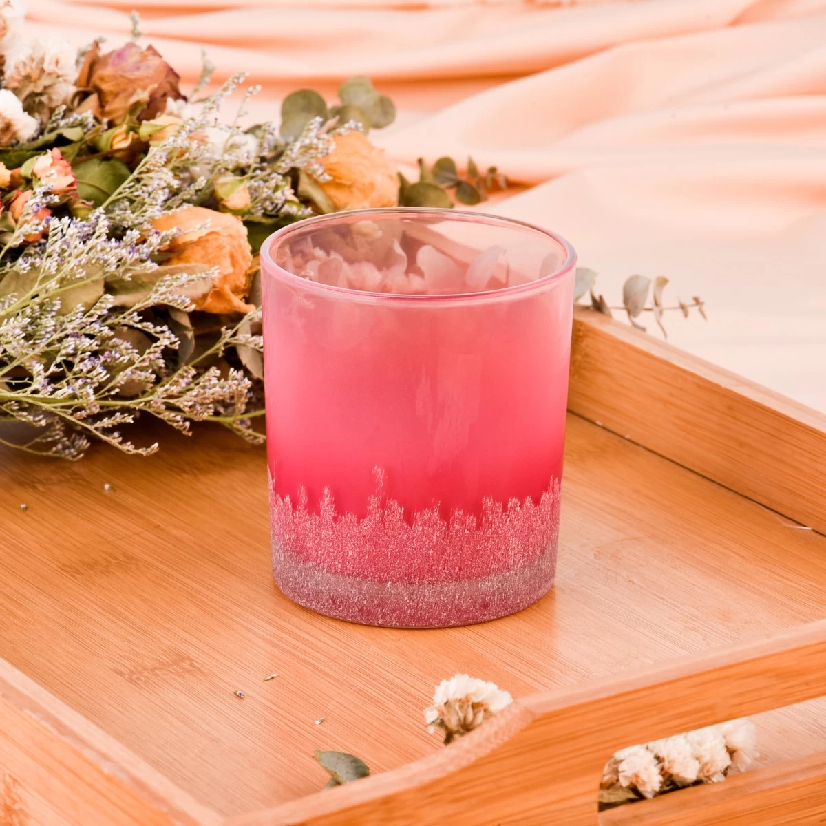laser engraved effect sa pink color glass candle jars 8oz
