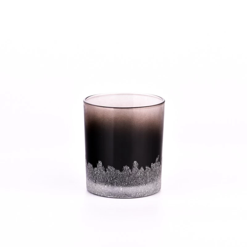 ombre brown color glass candle jar with engraved frosted effect