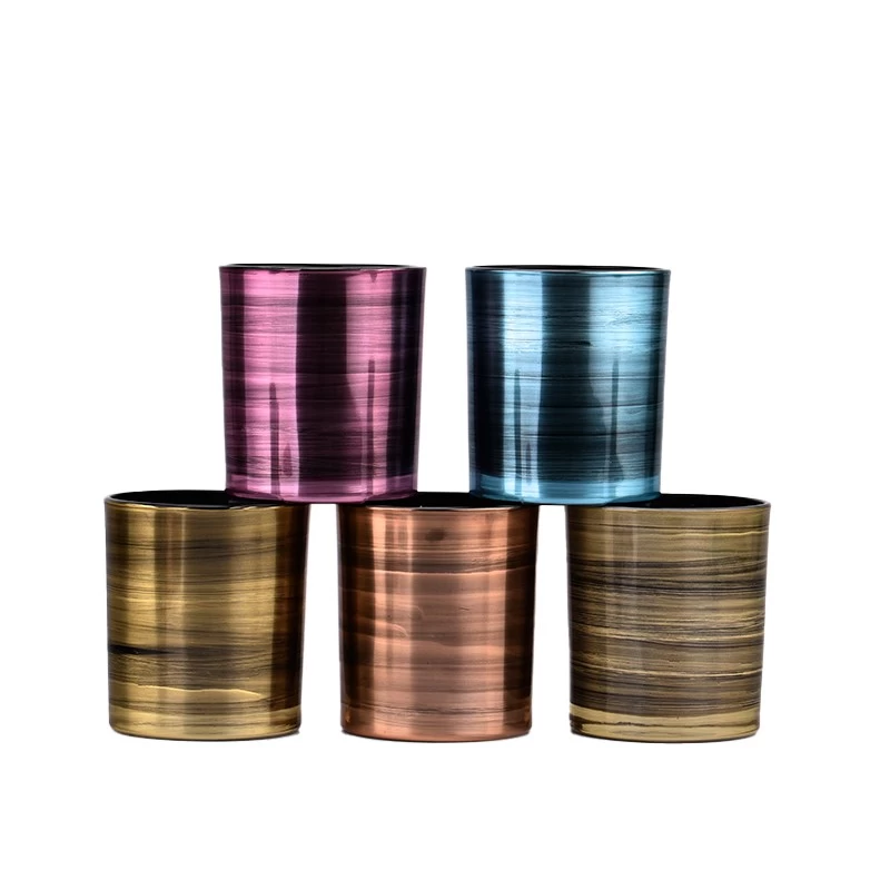 10oz luxury glass candle holders with metallic color 