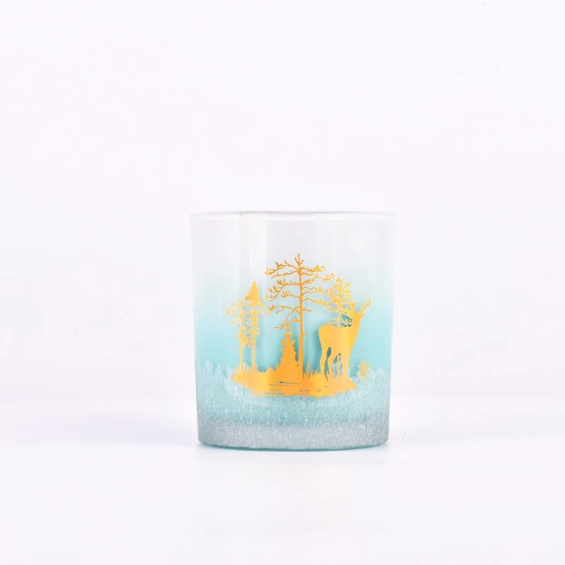 luxury new color glass candle jar with gold artwork printing
