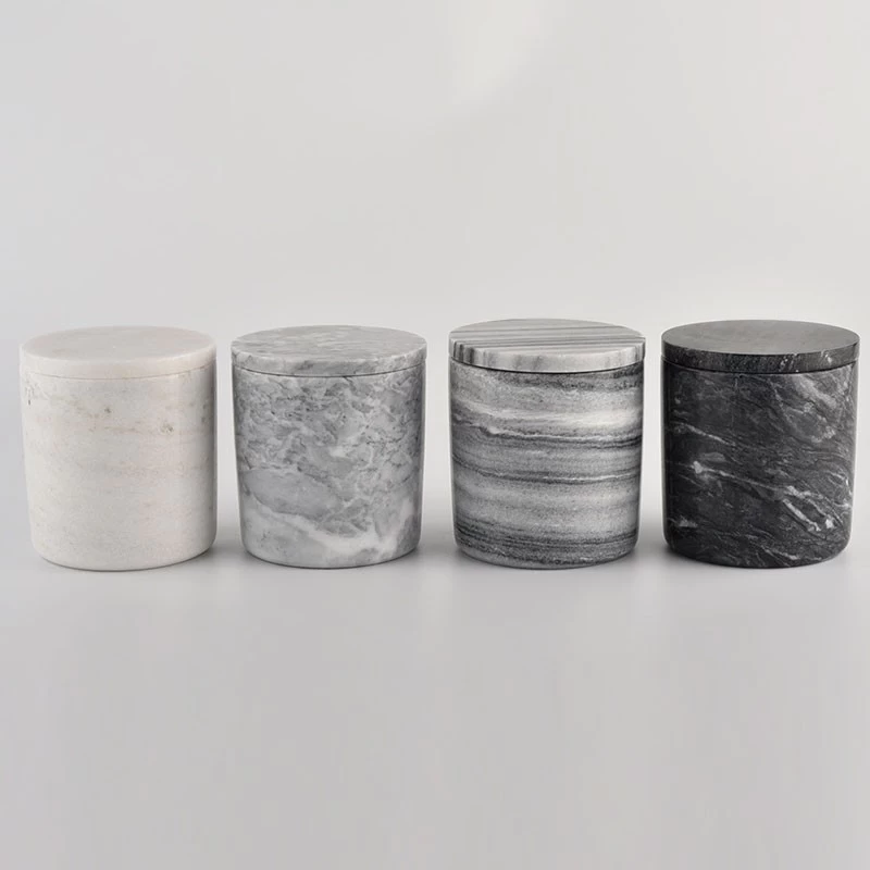 Custom 380ml Cylinder Luxury Handmade Marble Stone Ceramic Candle Jars With Lids