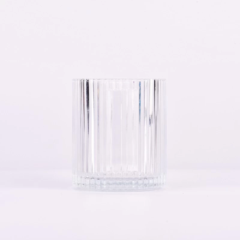 Wholesale popular 10oz 12oz vertical line on the glass candle holder for home deco