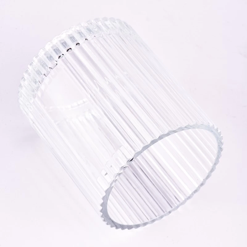 Wholesale popular 10oz 12oz vertical line on the glass candle holder for home deco