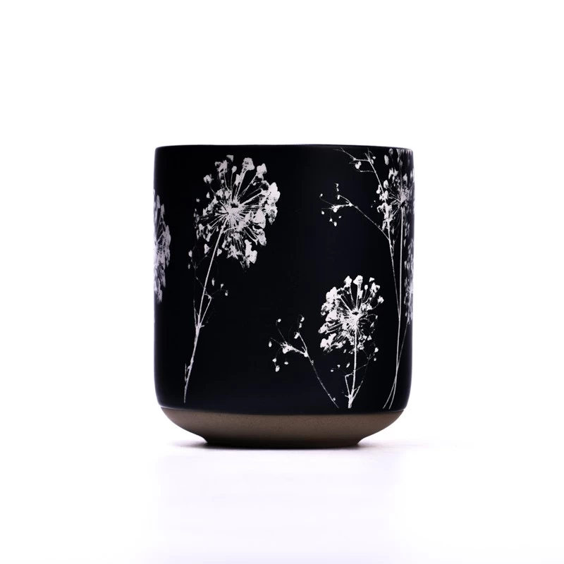 Customized Pattern Black Ceramic Candle Vessel 10oz 11oz Ceramic Candle Jars