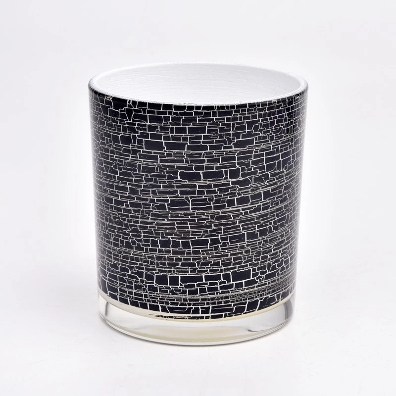 Wholesale glass candle containers with black crack decor