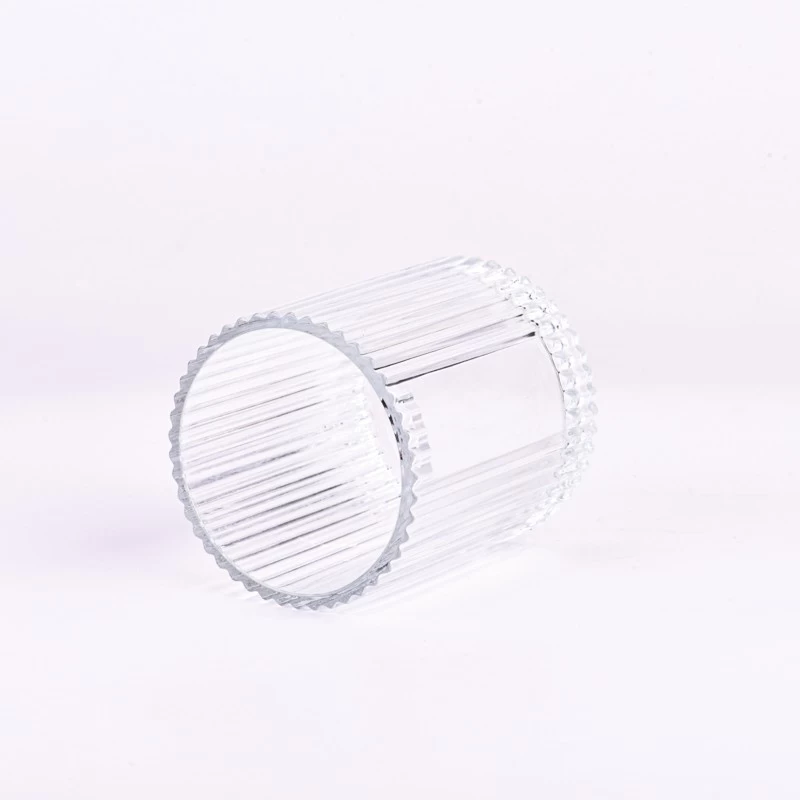 High quality vertical line& customized logo on the 400ml glass candle holder for supplier