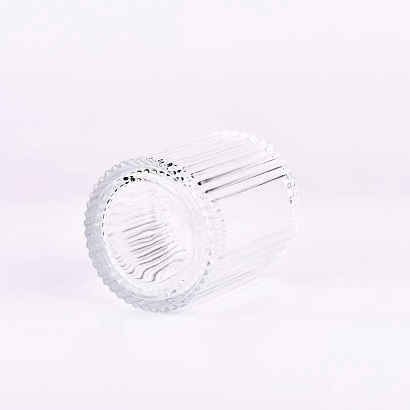 High quality vertical line& customized logo on the 400ml glass candle holder for supplier