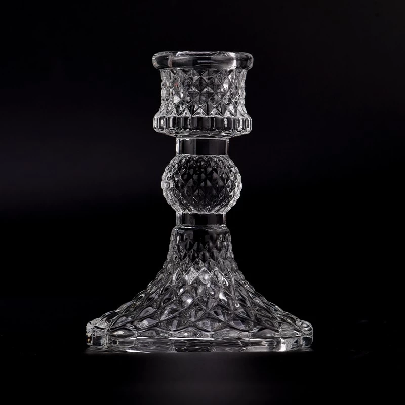 Home Decoration Artistic Candlestick Clear Glass Taper Candle Holder