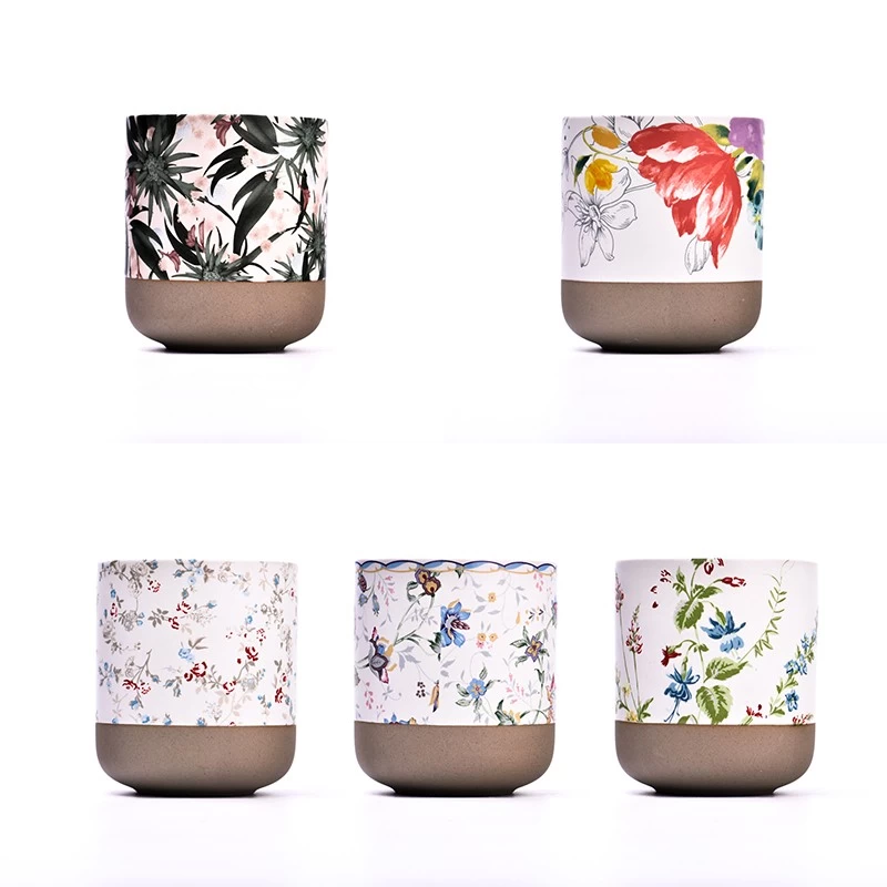 flower decal printing on ceramic candle jars and candle containers