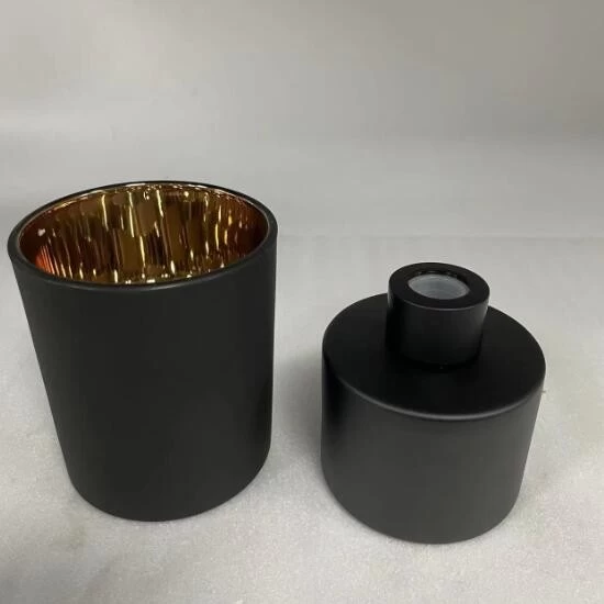 yellow sand finish 7oz glass candle jar glass candle vessel with golden inside - COPY - m96lcd