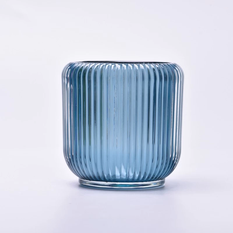 248ml blue vertical line glass candle jar for candle making