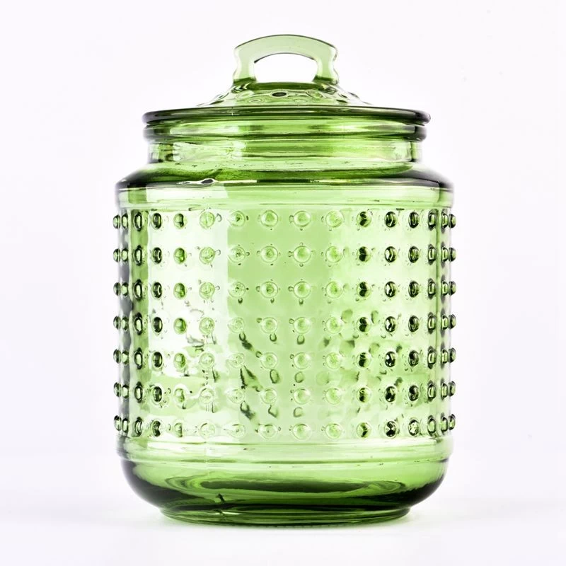 hot sales color hobnail glass candle jar with lid