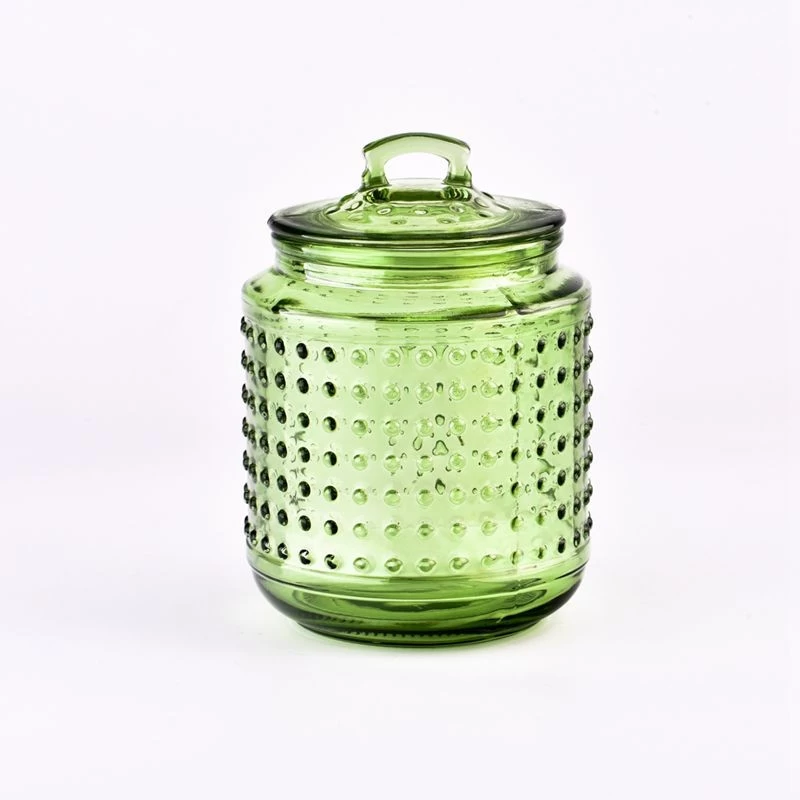 hot sales color hobnail glass candle jar with lid