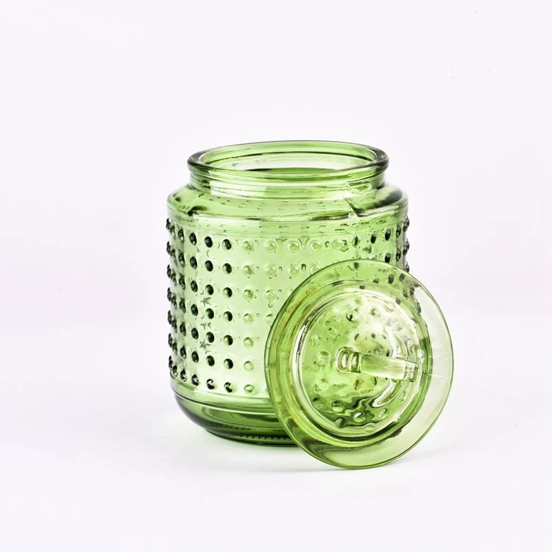 hot sales color hobnail glass candle jar with lid