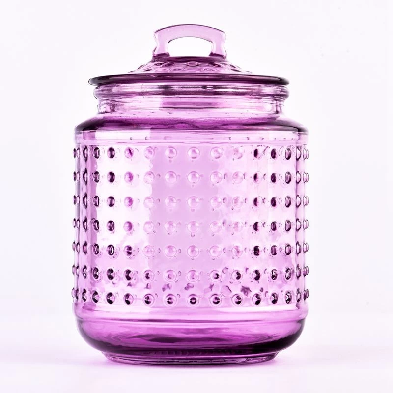 home decor purple hobnail glass candle container with lid