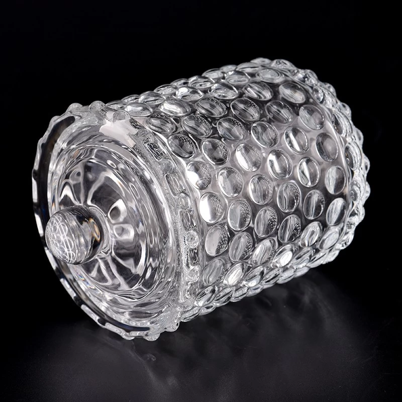 Newly wholesale 8oz 10oz customized pattern glass candle holder with match lids  for home deco