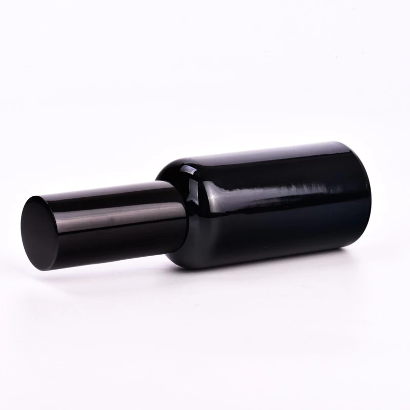 Wholesale 50ml-100ml shiny black glass bottle with shiny black cap  for home deco