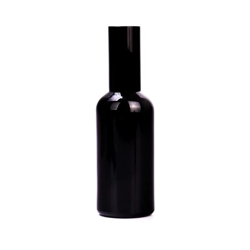 Wholesale 50ml-100ml shiny black glass bottle with shiny black cap  for home deco